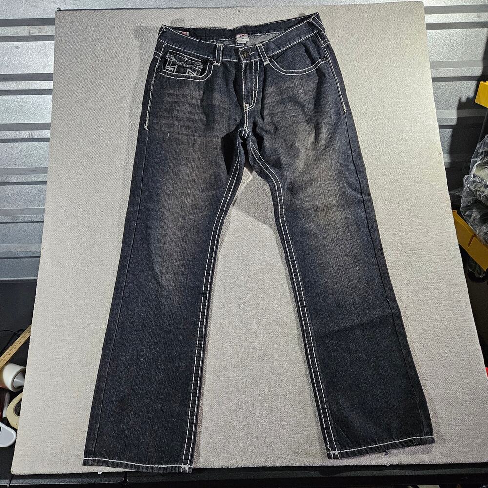 True Religion Black Rainbow Billy Jeans 36x34 Mens Made in USA Straight Flaw